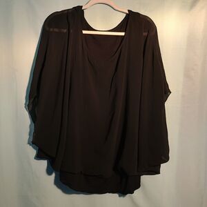 Women's Black Sheer Layered Chiffon Poncho Blouse Top – Elegant Flowy Oversized